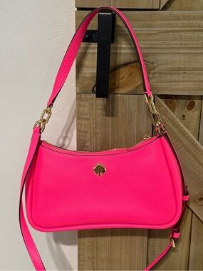 Kate Spade Neon Pink Pebbled Leather Shoulder Bag